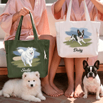 Personalised Cute Pet Running Photo Large Capacity Corduroy Tote Bag with Name Daily Use Birthday Gift for Pet Lovers Owners