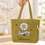 Sac fourre-tout en velours côtelé personnalisé, style rétro, aux couleurs variées, représentant la fleur de naissance, de grande capacité, avec prénom – Idéal pour les voyages et l'usage quotidien – C