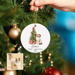 Personalised Watercolor Pet Photo Adorable Ceramic Ornament with Name and Year Hanging Decoration Christmas Gift for Pet Owners Lovers