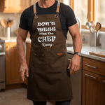Personalised Don't Mess with The Chef Humorous Text Baking Canvas Apron with Name Daily Cooking Use Birthday Gift for Husband Dad Cooking Lover
