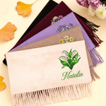 Sciarpa-scialle personalizzata con fiore di nascita multicolore, morbida e calda, con nappine e nome – Accessorio invernale, regalo di Natale per donne
