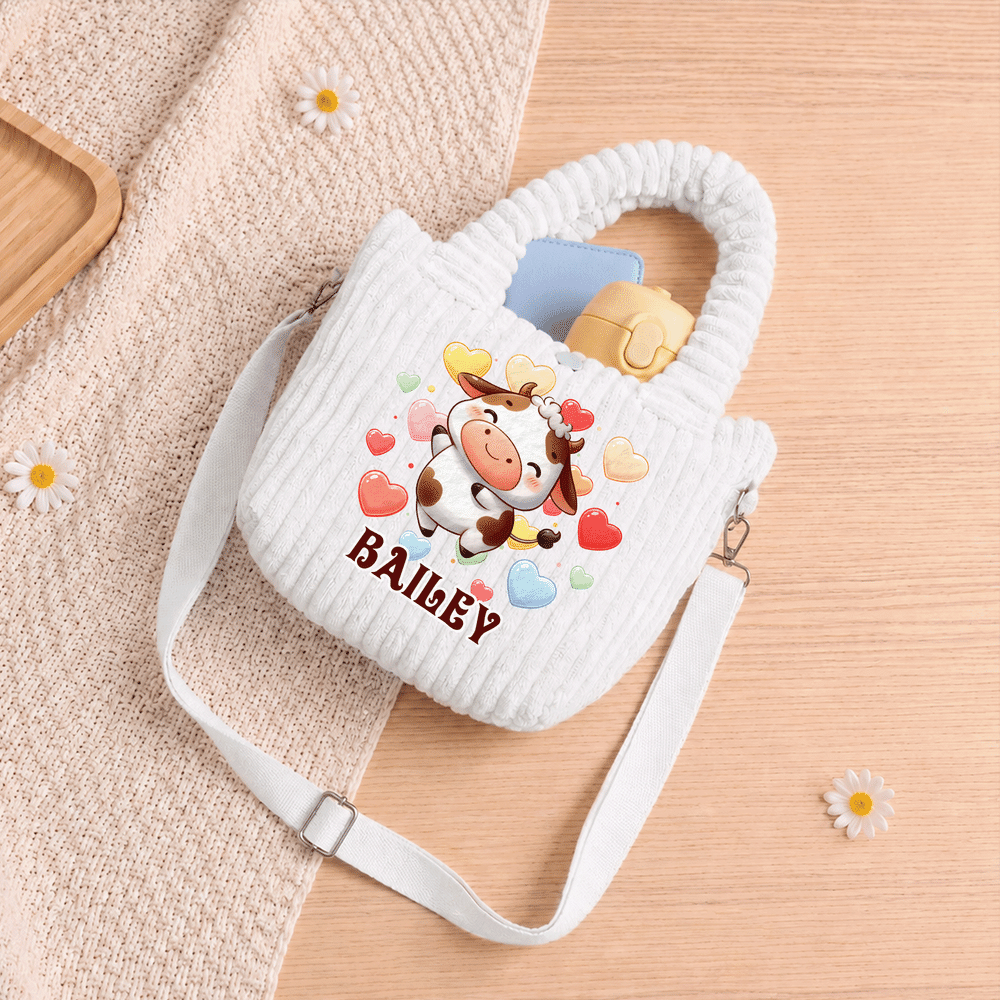 Personalised Cute Colourful Cartoon Animal Corduroy Crossbody Handbag with Name Daily Use Travel Birthday Gift for Kids Girls 8