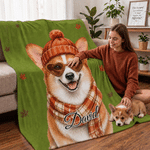 Manta suave personalizada con diseño de otoño, con foto de mascota y hoja de arce, con nombre; decoración para el hogar y regalo de cumpleaños para los amantes de las mascotas