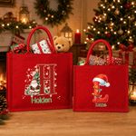 Personalized Christmas Theme Initial Large Capacity Red Jute Tote Bag with Name Christmas Party Gift for Children Family Friends