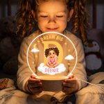 Personalised Dream Big Cartoon 3D-Style Character Artwork Photo LED Night Light with Wooden Base and Name Bedroom Decor Birthday Gift for Children