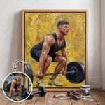 Personalised Oil Painting Style Weightlifting Photo Wooden Canvas Prints with Name Home Decor Ship from USA Gym Birthday Gift for Weightlifters
