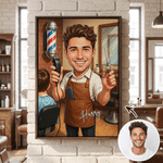 Personalized Cartoon Barber Character Photo Canvas Prints with Name Home Decor Birthday Barber Shop Opening Gift for Barber