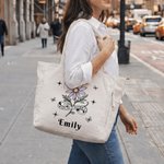Sac fourre-tout en velours côtelé personnalisé, style rétro, aux couleurs variées, représentant la fleur de naissance, de grande capacité, avec prénom – Idéal pour les voyages et l'usage quotidien – C