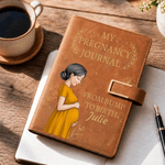 Personalised Pregnant Mum Character PU Leather A5 Journal Notebook with Name Daily Office Use Baby Shower Gift for Expecting Mother