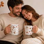 Gepersonaliseerde herfstmok met esdoornblad en pompoenmotief, 11 oz en 15 oz, van keramiek, met naam en tekst – dankdag- of verjaardagscadeau voor familie of vrienden
