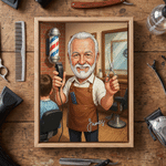 Personalized Cartoon Barber Character Photo Canvas Prints with Name Home Decor Birthday Barber Shop Opening Gift for Barber