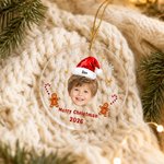 Personalised Kid Fun Face Photo Christmas Hat Acrylic Glass Ornament with Name Text and Year Tree Decoration Christmas Gift for Kids Friends