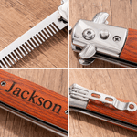 Personalised Bearded Man Photo Wooden Stainless Steel Foldable Beard Comb with Name and Gift Box Wedding Anniversary Gift for Husband Groomsman