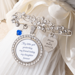 Today a Beautiful Bride Tomorrow a Loving Wife Always My Wonderful Daughter -- Personalised Engraved Bouquet Charm Blue Pin Brooch