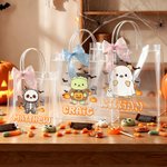 Personalized Halloween Theme Cartoon Bear Clear Gift Bag with Name and Bow Ribbon Trick or Treat Halloween Gift for Kids
