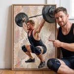 Personalised Oil Painting Style Weightlifting Photo Wooden Canvas Prints with Name Home Decor Ship from USA Gym Birthday Gift for Weightlifters