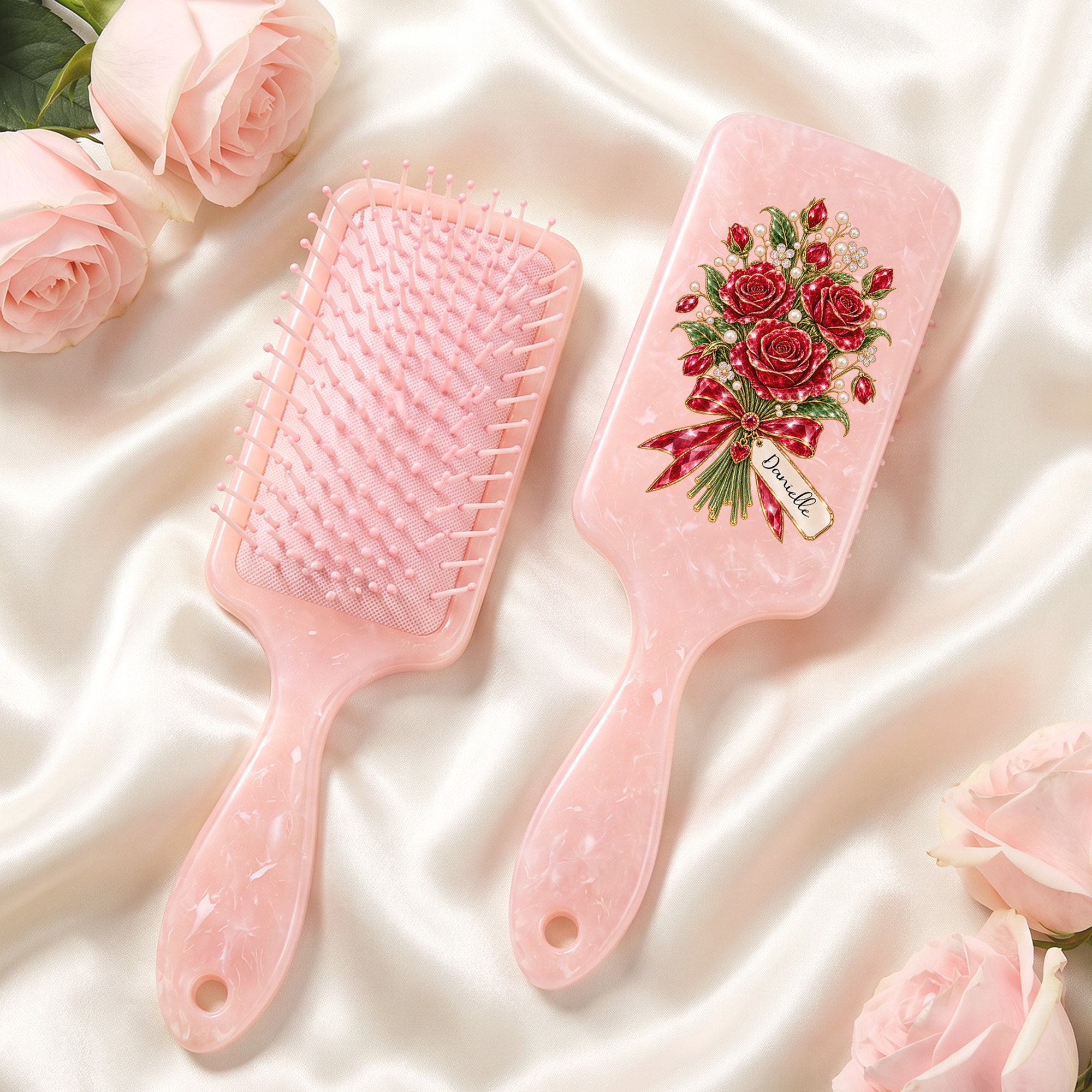 Personalisierte Haarbürste mit Edelstein-Effekt und Geburtsblume sowie Namensgravur – Geschenk für den täglichen Gebrauch, zum Jahrestag oder Geburtstag für Frauen und Mädchen
