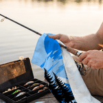 Personalised Fishing Silhouette Colourful Portable Quick Drying Outdoor Towel with Name and Lanyard Fishing Activities Birthday Gift for Men Women