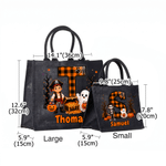 Personalized Halloween Ghost Pumpkin Checkered Initial Large Capacity Jute Bag with Name Halloween Party Trick or Treat Activity Gift for Kids