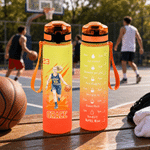 Personalised Watercolor Sports Photo 34 oz Motivational Sport Water Bottle with Name and Number Outdoor Use Anniversary Birthday Gift for Athlete