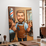 Personalized Cartoon Barber Character Photo Canvas Prints with Name Home Decor Birthday Barber Shop Opening Gift for Barber