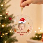 Personalised Kid Fun Face Photo Christmas Hat Acrylic Glass Ornament with Name Text and Year Tree Decoration Christmas Gift for Kids Friends