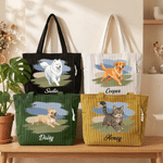 Personalised Cute Pet Running Photo Large Capacity Corduroy Tote Bag with Name Daily Use Birthday Gift for Pet Lovers Owners