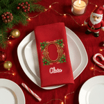 Personalized Holly Christmas Bell Design 100% Cotton Red Table Napkin with Name Table Decor Holiday Christmas Party Gift for Family Friends Kids