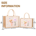 Personalized Cute Ballet Bear Birth Flower Jute Canvas Tote Bag with Name Ballet Training Birthday Gift for Ballet Lovers Girls