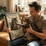 Personalised Oil Painting Style Pet Reading in Bed Photo Canvas Prints with Text Home Decor Housewarming Birthday Gift for Pet Lovers