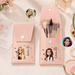 Personalised Birth Flower 3D Style Artwork Cartoon Photo Character PU Leather Makeup Bag with 8 Makeup Brushes Daily Use Birthday Gift for Woman
