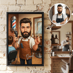 Personalized Cartoon Barber Character Photo Canvas Prints with Name Home Decor Birthday Barber Shop Opening Gift for Barber