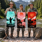 Personalised Fishing Silhouette Colourful Portable Quick Drying Outdoor Towel with Name and Lanyard Fishing Activities Birthday Gift for Men Women