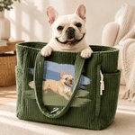 Personalised Cute Pet Running Photo Large Capacity Corduroy Tote Bag with Name Daily Use Birthday Gift for Pet Lovers Owners