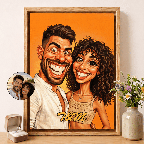 Personalized Exaggerated Western-Style Cartoon Photo Canvas Prints with Text Modern Room Decor Ship from USA Birthday Gift for Family Friends
