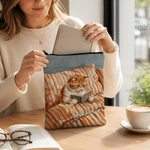 Personalised Oil Painting Style Pet Photo Book Sleeve Cover with Name Zipper and Front Pocket Daily Use Birthday Gift for Bookworms