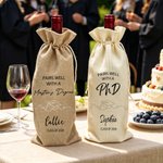Personalised Simple Line Graduation Cap Drawstring Wine Bag with Text Name Year Graduation Party Gift for Master PhD Graduates