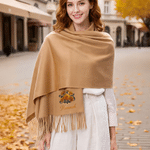 Sciarpa-scialle personalizzata con fiore di nascita multicolore, morbida e calda, con nappine e nome – Accessorio invernale, regalo di Natale per donne