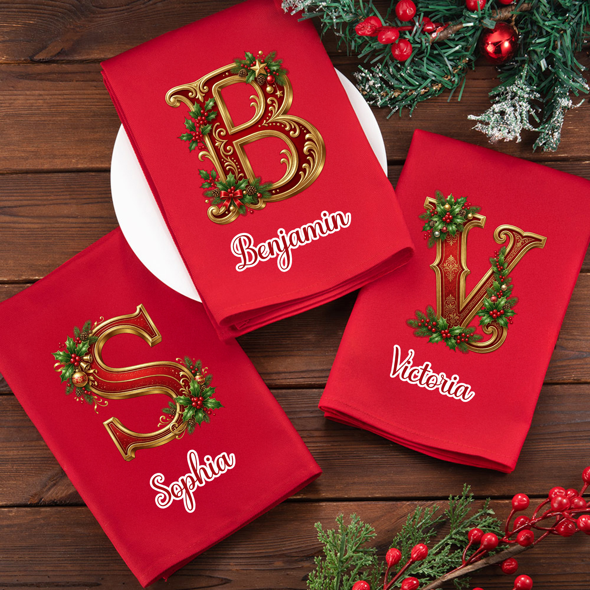 Personalisierte Weihnachtsglocke Tischserviette | mit Namen und Initiate | 100% Baumwolle | Weihnachtsgeschenk für Familie & Freunde