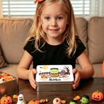 Boîte de rangement en fer-blanc personnalisée sur le thème d'Halloween, avec un adorable ourson de dessin animé, de qualité alimentaire, avec prénom – Cadeau pour une fête d'Halloween destiné aux enfa