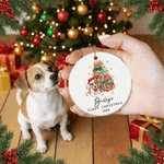 Personalised Watercolor Pet Photo Adorable Ceramic Ornament with Name and Year Hanging Decoration Christmas Gift for Pet Owners Lovers
