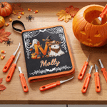 Set personalizzato di 10 strumenti per intagliare le zucche di Halloween a forma di fantasma, con iniziale del nome e custodia: regalo di Halloween per famiglie, ragazzi e ragazze