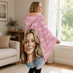 Personalized Multicolor Word Cloud Watercolor Style Photo Hooded Blanket with Name Home Decor Birthday Gift for Family Friend