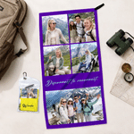 Personalisiertes, mehrfarbiges Sporthandtuch für 1–6 Fotos, schnell trocknend, mit Text – für Outdoor-Aktivitäten, als Geschenk zum Geburtstag oder Jubiläum für Frauen und Männer