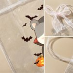 Personalized Halloween Theme Cartoon Bear Clear Gift Bag with Name and Bow Ribbon Trick or Treat Halloween Gift for Kids