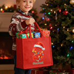 Personalized Christmas Theme Initial Large Capacity Red Jute Tote Bag with Name Christmas Party Gift for Children Family Friends