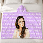 Personalized Multicolor Word Cloud Watercolor Style Photo Hooded Blanket with Name Home Decor Birthday Gift for Family Friend