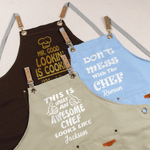 Personalised Don't Mess with The Chef Humorous Text Baking Canvas Apron with Name Daily Cooking Use Birthday Gift for Husband Dad Cooking Lover
