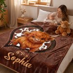 Morbida coperta decorativa personalizzata con motivo a cuoricini e mucche delle Highlands, con nome: decorazione per la casa e regalo di compleanno per gli amanti delle mucche delle Highlands e per i 