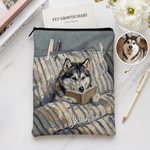 Personalised Oil Painting Style Pet Photo Book Sleeve Cover with Name Zipper and Front Pocket Daily Use Birthday Gift for Bookworms
